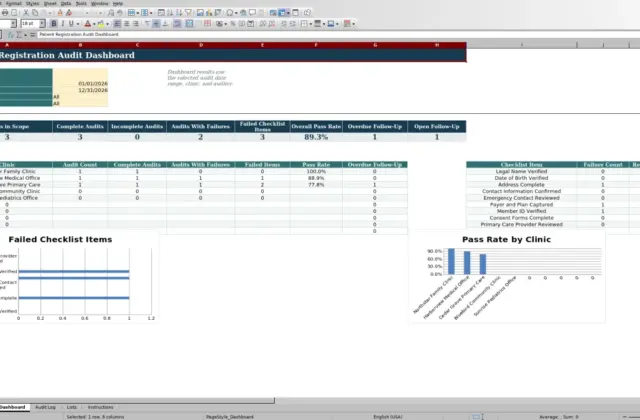 Capture 1 : feuille Dashboard — patient registration audit checklist
