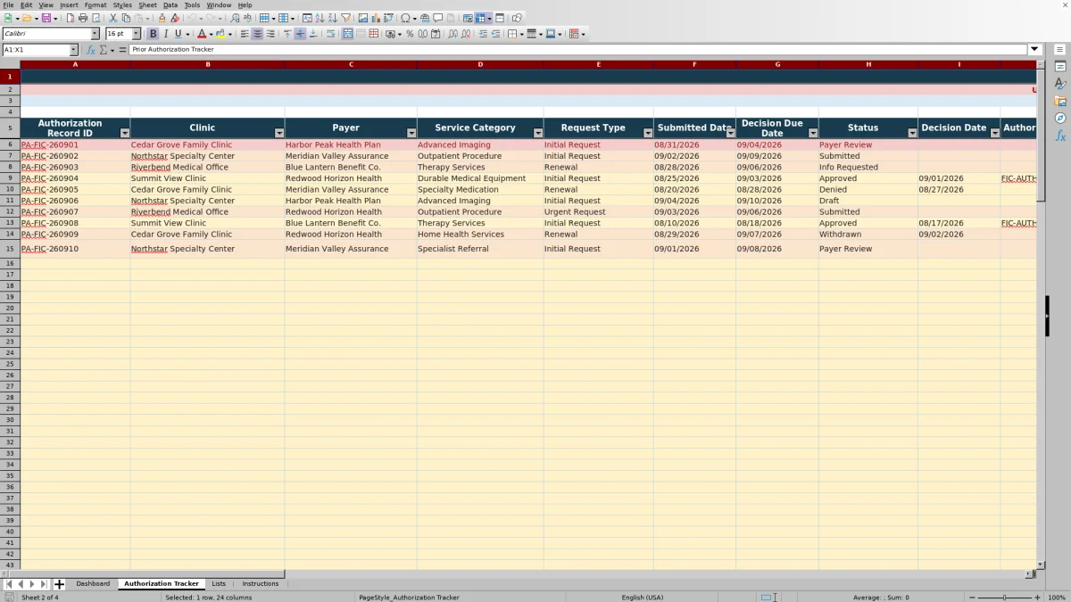 Capture 2 : feuille Authorization Tracker — prior authorization tracker excel template