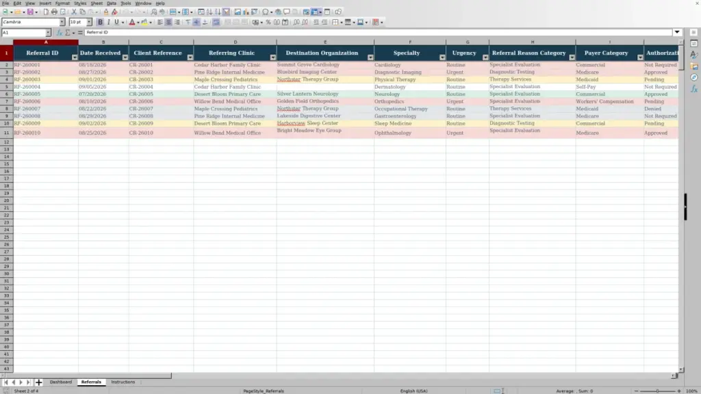 Preview of the Lists sheet in Free Referral Tracking Spreadsheet Excel Template 2026