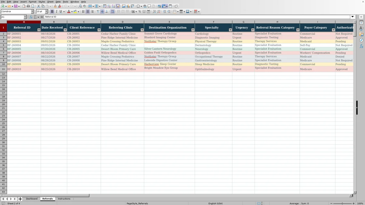 Capture 3 : feuille Lists — referral tracking spreadsheet